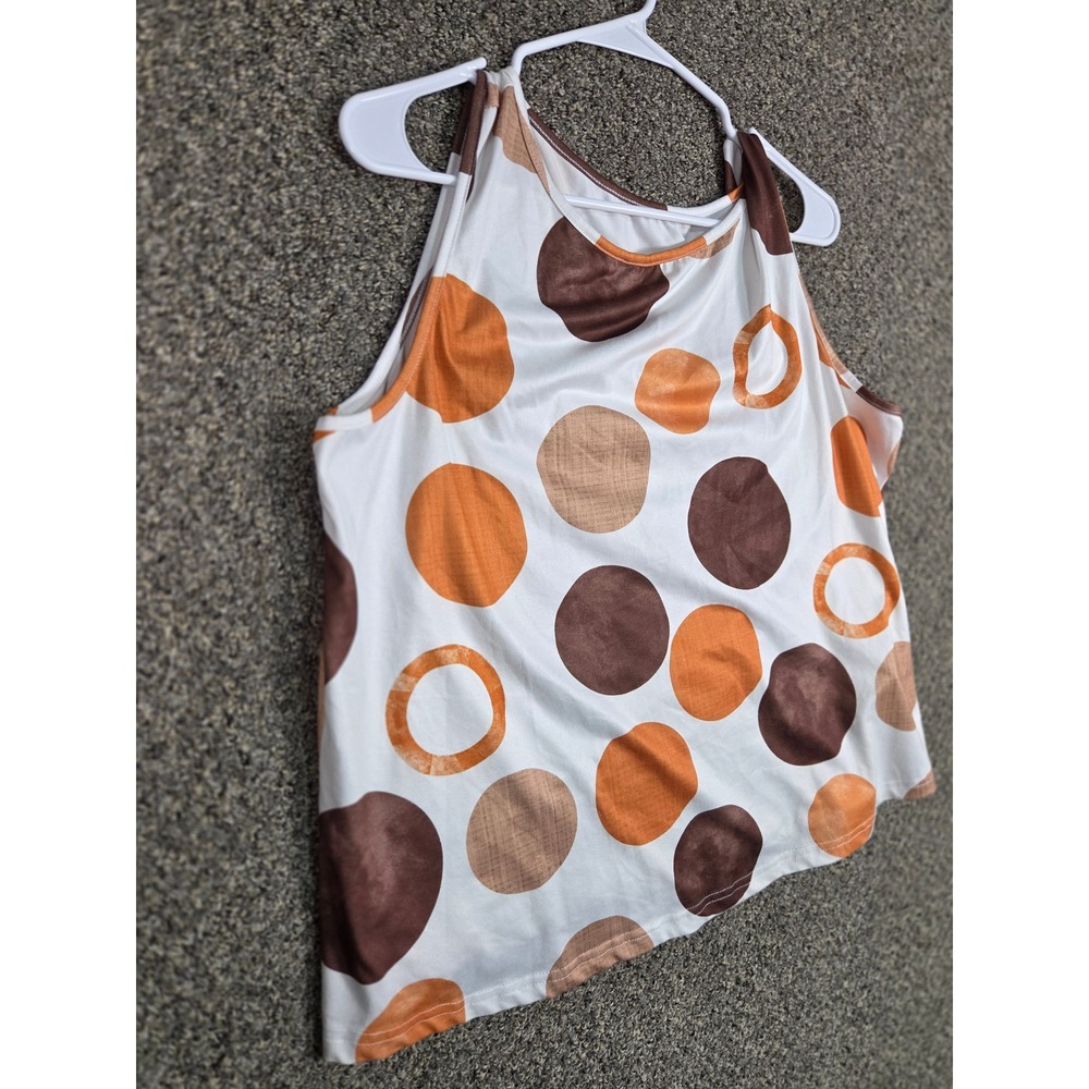 Emery Rose Tank Top Womens 0XL White Brown Orange Polka Dot Print Sleeveless - Picture 2 of 9